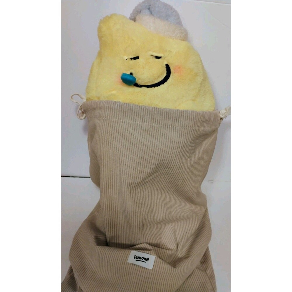 Official Lemon8 Sleepy Lemo Plush Toy Yellow Doll With Corduroy Dust Bag Rare